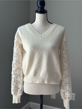 Ivory Cream Cable Knit Fisherman Sweater One Size Chunky Heritage Grandpa Flora